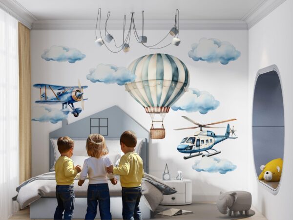 Personalized Name Air Balloon Airplane Helicopter Wall Decals Nursery Custom Adventure Decor