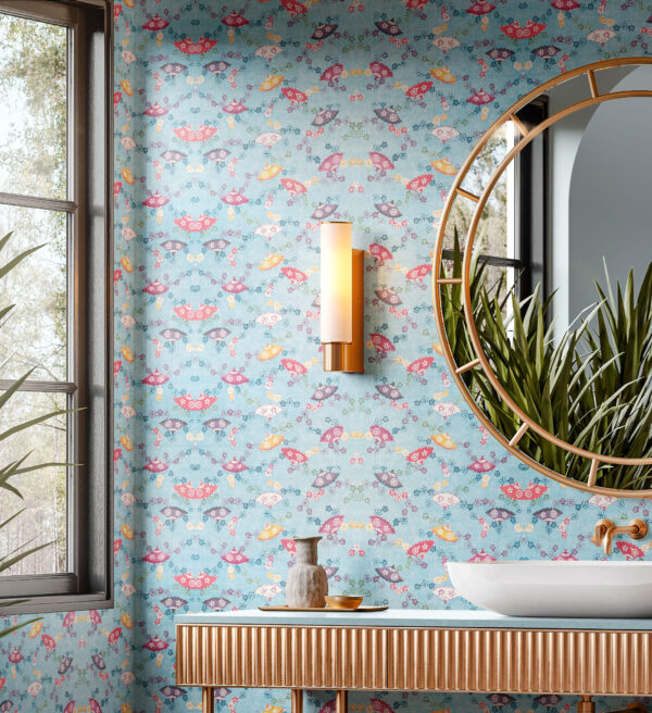 Japanese Flower Art Wallpaper Mural: Blue Floral Wallpaper