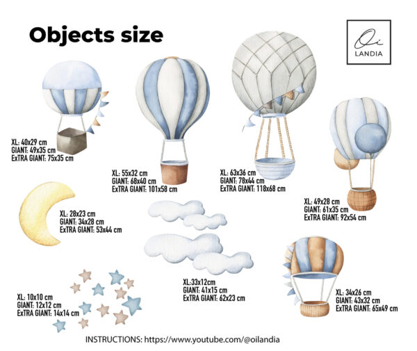 Vintage Hot Air Balloon Wall Decals Retro Nursery Stickers Clouds Aviation Sky Decor