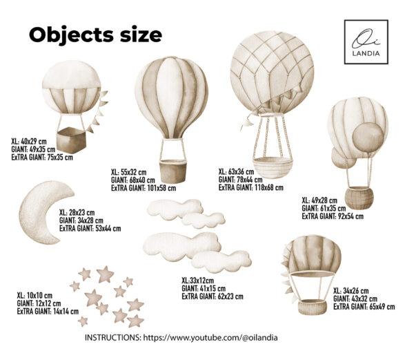 Vintage Hot Air Balloon Wall Decals Retro Nursery Stickers Clouds Aviation Sky Decor