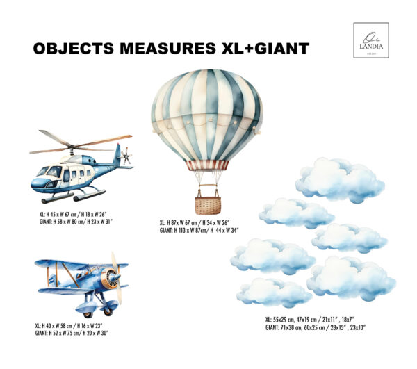 Personalized Name Air Balloon Airplane Helicopter Wall Decals Nursery Custom Adventure Decor