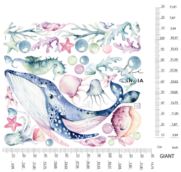 Watercolor Whale Jellyfish Wall Decal Nursery Ocean Marine Sea Animal Room Stickers