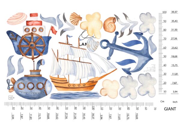 Sea World Wall Decals – Pirate Ship, Submarine & Sailing Boat
