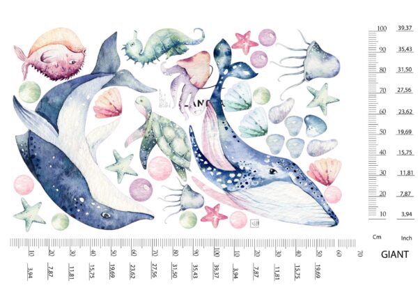 Watercolor Ocean Wall Decal Dolphin Whale Nursery Marine Animal Sea Room Stickers