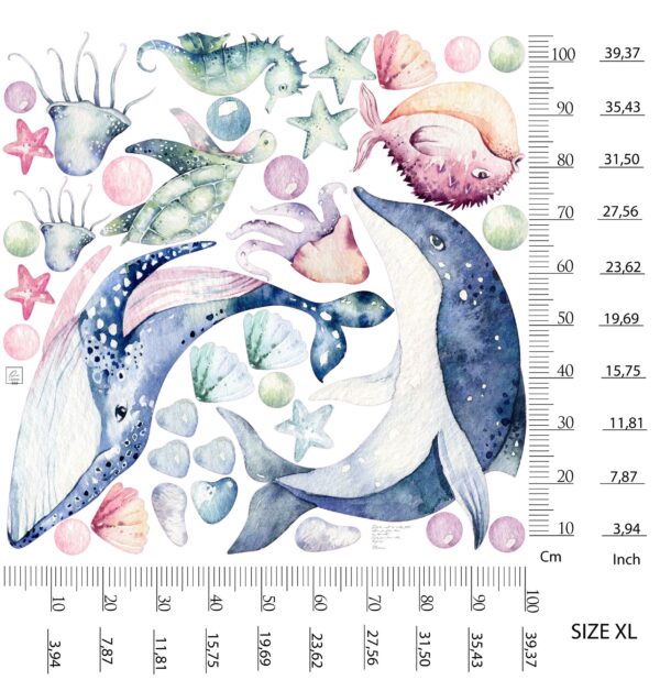 Watercolor Ocean Wall Decal Dolphin Whale Nursery Marine Animal Sea Room Stickers