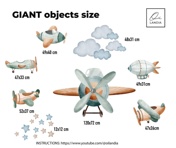 Watercolor Airplane Wall Decal Airship Stickers Kids Room Nursery Aviation Adventure Decor