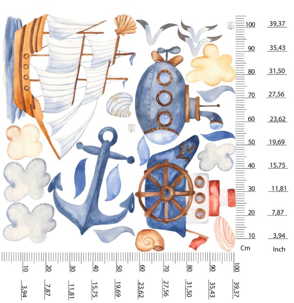 Sea World Wall Decals – Pirate Ship, Submarine & Sailing Boat