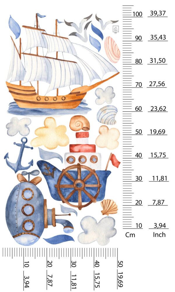 Sea World Wall Decals – Pirate Ship, Submarine & Sailing Boat