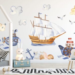 Sea World Wall Decals – Pirate Ship, Submarine & Sailing Boat