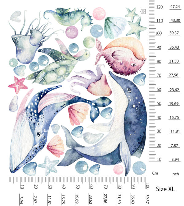 Watercolor Ocean Wall Decal Dolphin Whale Nursery Marine Animal Sea Room Stickers