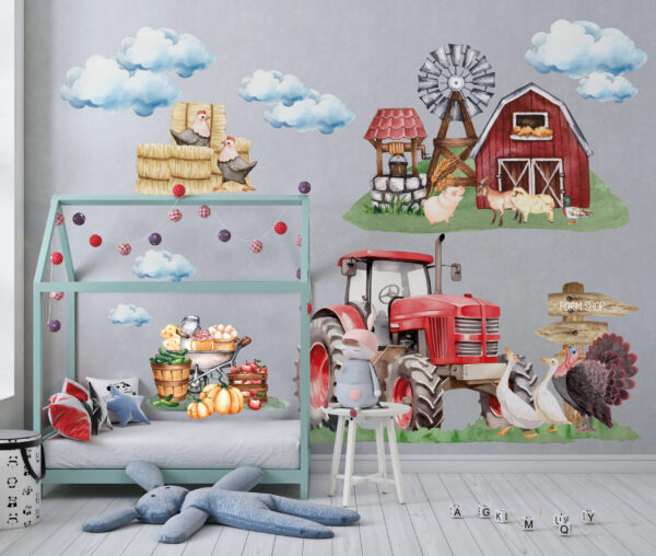 Farm Tractor Fabric Wall Decals: Nursery Kids Room Decor