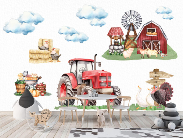Farm Tractor Fabric Wall Decals: Nursery Kids Room Decor