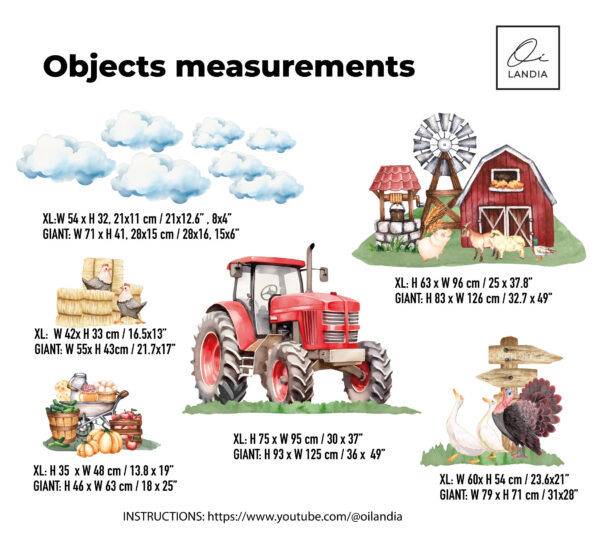 Farm Tractor Fabric Wall Decals: Nursery Kids Room Decor