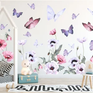 Butterflies and Poppies Wall Decal: Watercolour Poppies Wall Sticker