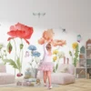 Meadow Wall Decal: Reusable Fabric Decals for Nursery with Flowers