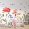Meadow Wall Decal: Reusable Fabric Decals for Nursery with Flowers