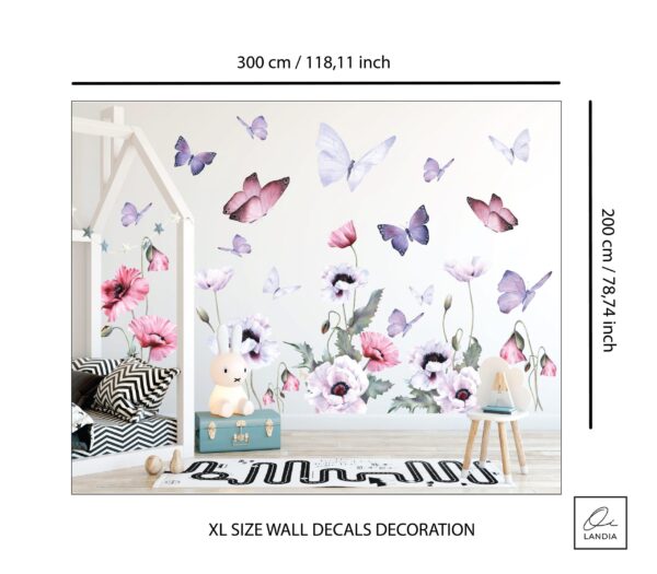 Butterflies and Poppies Wall Decal: Watercolour Poppies Wall Sticker