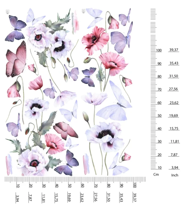 Butterflies and Poppies Wall Decal: Watercolour Poppies Wall Sticker