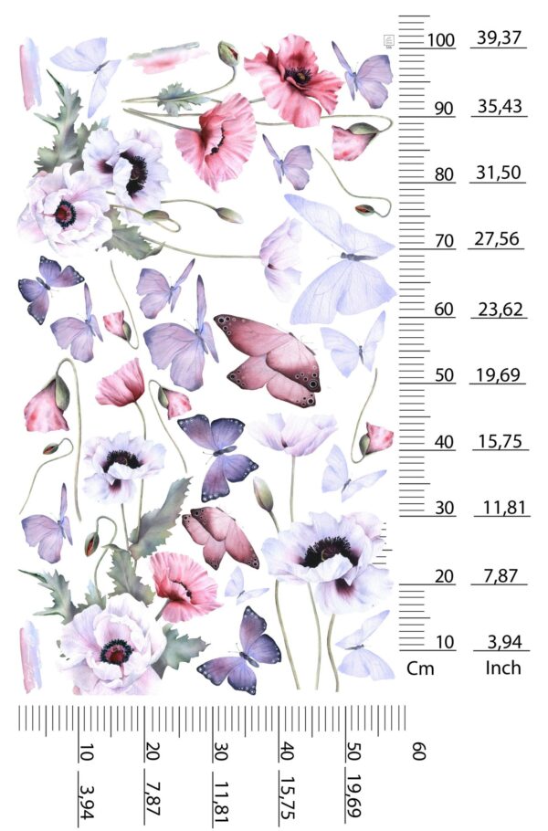 Butterflies and Poppies Wall Decal: Watercolour Poppies Wall Sticker