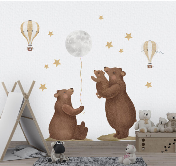 Sweet Bear Family Wall Decals Grizzly Cubs Nursery Stickers Woodland Forest Decor