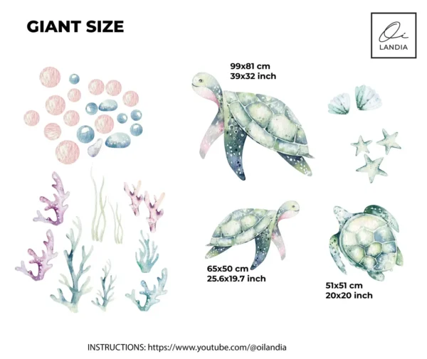 Watercolor Sea Turtle Wall Decals Ocean Nursery Marine Animal Underwater Room Decor