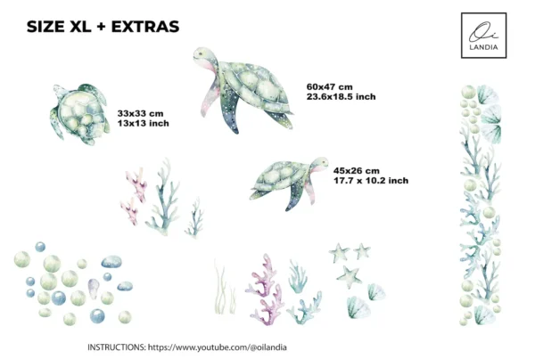 Watercolor Sea Turtle Wall Decals Ocean Nursery Marine Animal Underwater Room Decor