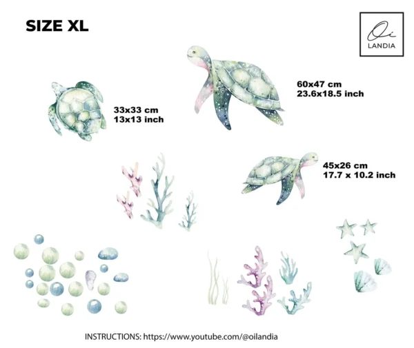 Watercolor Sea Turtle Wall Decals Ocean Nursery Marine Animal Underwater Room Decor