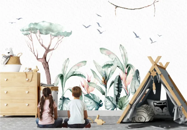 Watercolor Greenery Tree Wall Decals | Botanical Wall Art