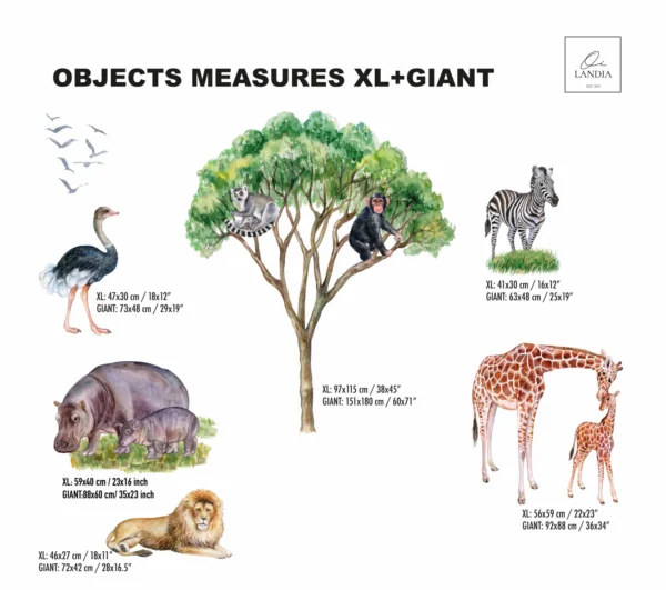 Watercolor Safari Animals Wall Decal Lion Giraffe Elephant Nursery Jungle Room Stickers