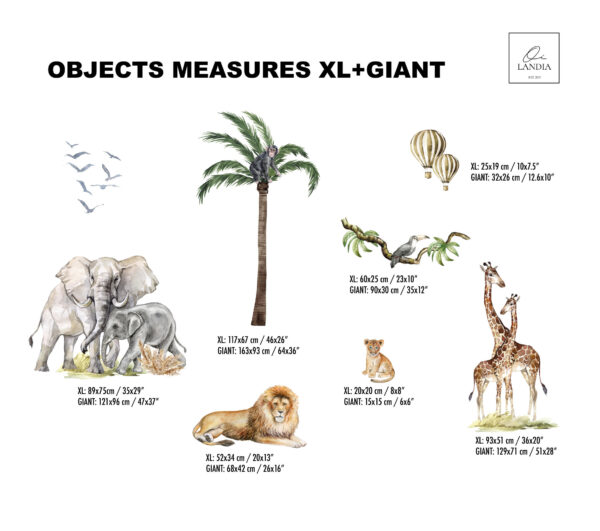 Watercolor Safari Animals Wall Decal Lion Giraffe Elephant Nursery Jungle Room Stickers