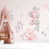 Watercolor mermaid princesses with pink tails and sea shells wall decals