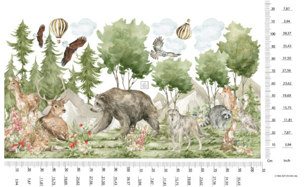 Forest Bear and Deer Wall Decals | Soaring Eagle Mountain Sticker | Woodland Nursery Adventure Decor