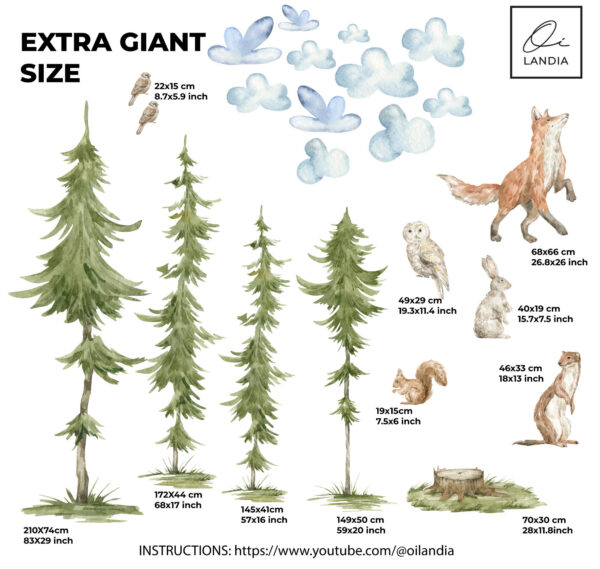 Tall Forest Tree Wall Decals Playful Fox Squirrel Nursery Stickers Woodland Decor