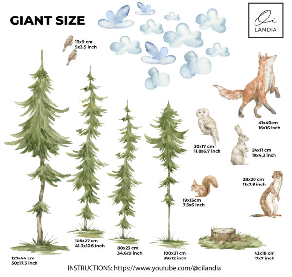 Tall Forest Tree Wall Decals Playful Fox Squirrel Nursery Stickers Woodland Decor