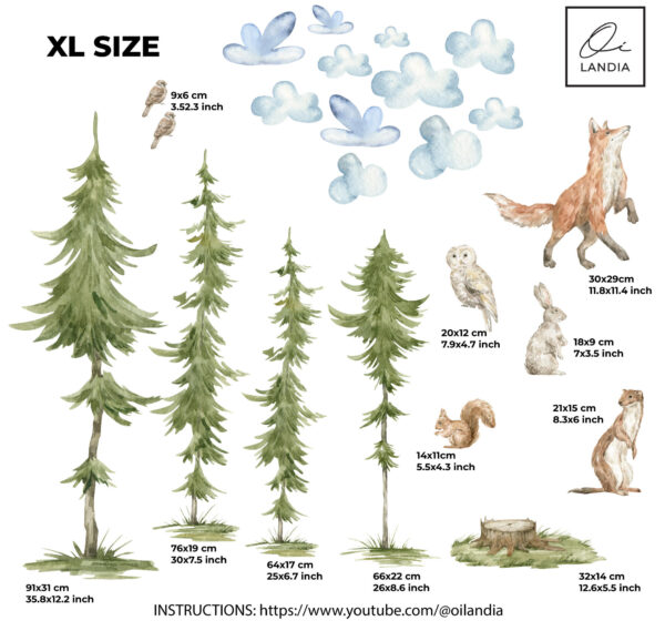 Tall Forest Tree Wall Decals Playful Fox Squirrel Nursery Stickers Woodland Decor