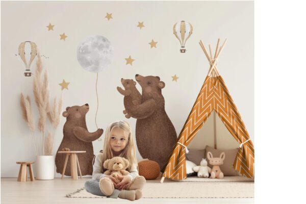 Sweet Bear Family Wall Decals Grizzly Cubs Nursery Stickers Woodland Forest Decor