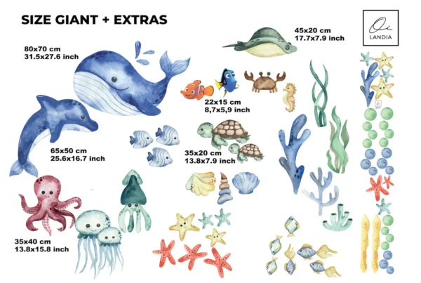 Nemo and Dori Wall Decals Watercolor Clownfish Blue Tang Wall Decals Tropical Fish Ocean