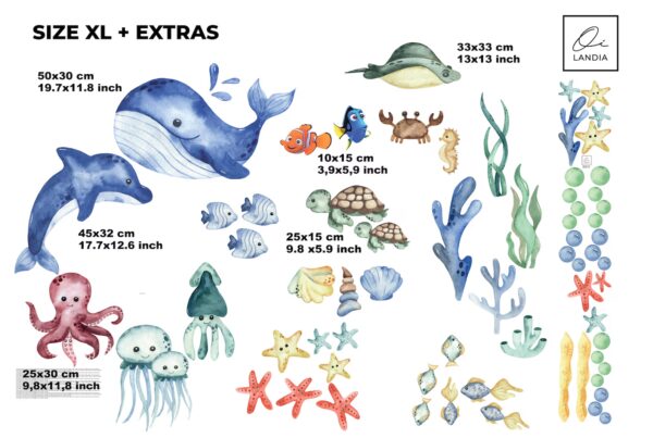 Nemo and Dori Wall Decals Watercolor Clownfish Blue Tang Wall Decals Tropical Fish Ocean