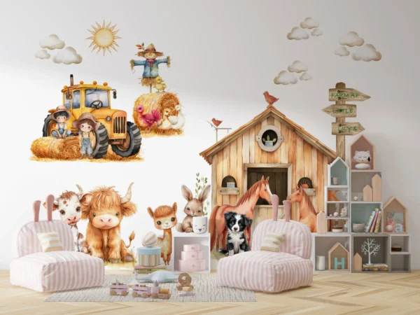 Custom Name Farm Wall Decals Personalized Tractor Stickers Little Farmers Nursery Decor Animals