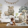 Safari Adventure Wall Decals Giraffe Unicorn Jeep Stickers Watercolor Nursery Decor Trees