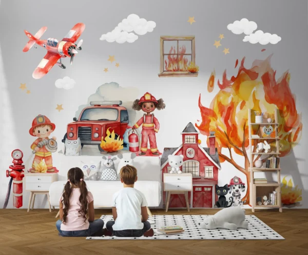 Firefighter Wall Decals for Kids Room – Fire Rescue Truck Wall Stickers for Young Firefighters