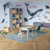 Large personalized watercolor blue whale and sea animals nursery wall decal set