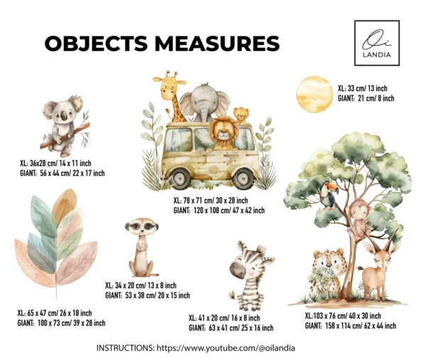 Safari Animals Wall Decals Watercolor Nursery Stickers Lion Elephant Giraffe Kids Room Decor