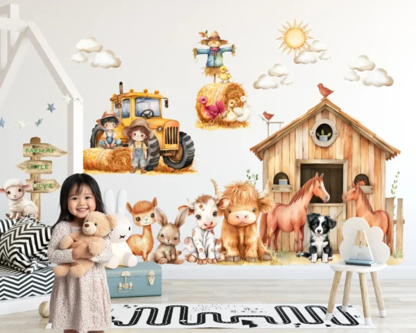 Custom Name Farm Wall Decals Personalized Tractor Stickers Little Farmers Nursery Decor Animals