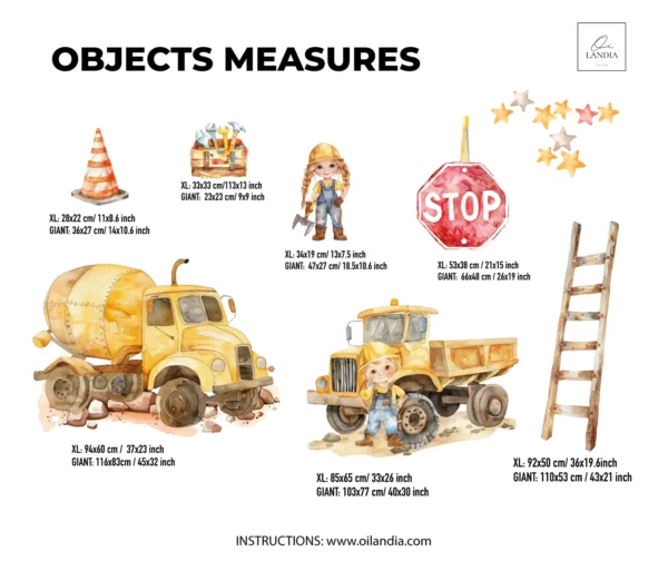 Personalized Construction Trucks Wall Decals Custom Name Dump Truck Stickers Little Builders Playroom Decor