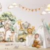 Safari Animals Wall Decals Watercolor Nursery Stickers Lion Elephant Giraffe Kids Room Decor