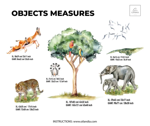 Safari Elephant Family Tree Wall Decals Cheetah Crocodile Antelope Parrot Watercolor Nursery Stickers